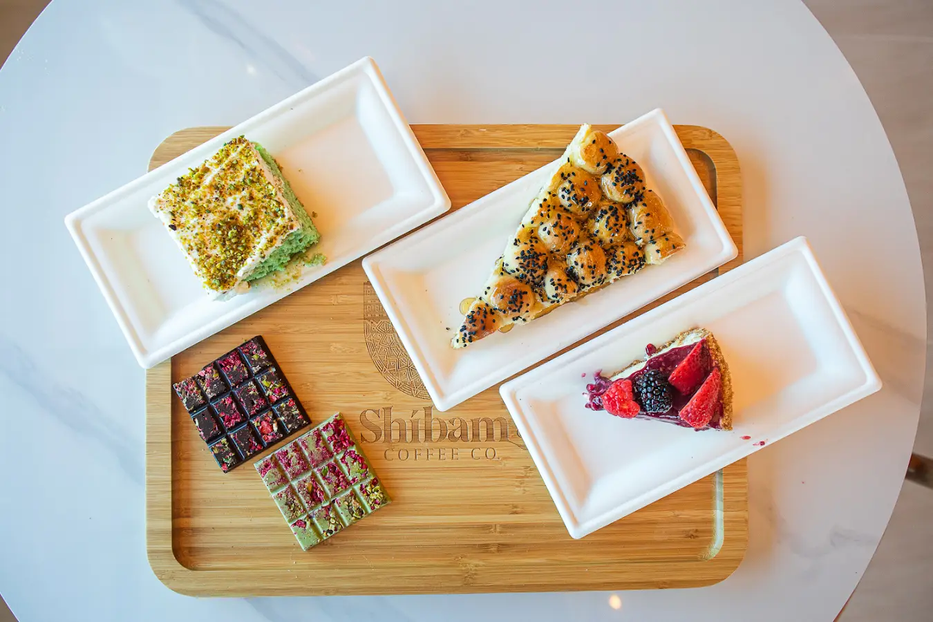 Selection of desserts at Shibam Coffee